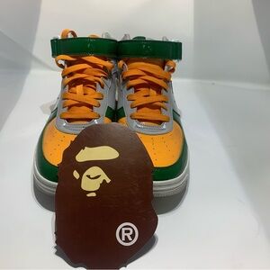 Bape STA High Top Sneakers - Orange, Green, and Silver